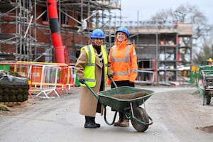 The Mayor of Solihull getting stuck into the visit with Helen Lewis, Managing Director at DWH