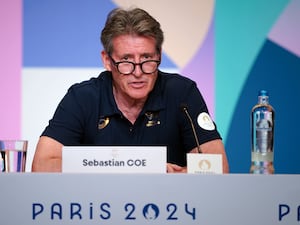 Sebastian Coe addresses the media at a press conference at the Paris Olympic Games