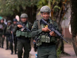 Police patrol in Tibu, Colombia