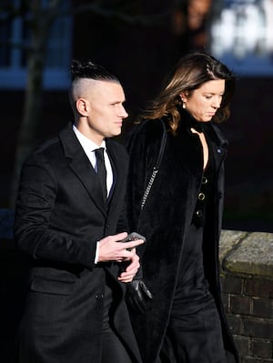 Singer Jamie Scott arrives at the funeral of Liam Payne