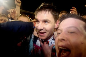 Zoltan Gera mobbed by fans after the draw against Southampton. He is currently managing in Hungary.