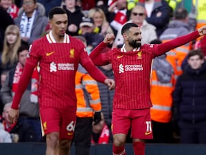 Liverpool’s Mohamed Salah celebrates scoring