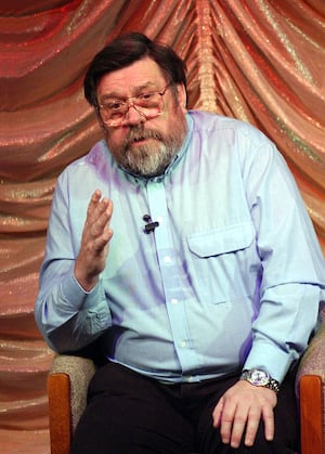 Ricky Tomlinson is pictured making a serious point during his performance at the Prince of Wales Theatre, in Church St, Cannock in February, 2006          