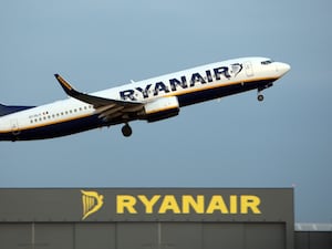 A Ryanair plane taking off from Stansted Airport