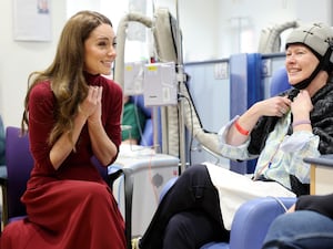 The Princess of Wales talks with Katherine Field during a visit to the Royal Marsden Hospital