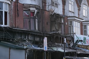 Damage to property following a fire at a mixed commercial and residential premises on Stratford Road in Sparkhill, Birmingham. Photo: Jacob King/PA Wire