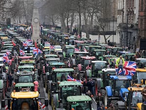 Farmers protesting in their tractors in Whitehall, London