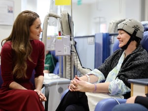 The Princess of Wales talks with Katherine Field during a visit to the Royal Marsden Hospital, London, where she received her cancer treatment