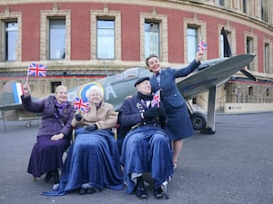 Veterans joined armed forces charity SSAFA to mark 80 days until the 80th anniversary of VE Day with a full-size Spitfire replica outside Royal Albert Hall