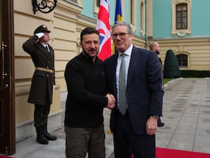 Sir Keir Starmer and Volodymyr Zelensky shake hands in Kyiv