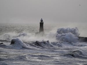 View of stormy seas under grey skies