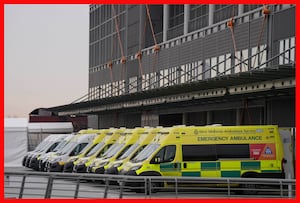 Ambulances outside Midland Metropolitan University Hospital, Smethwick