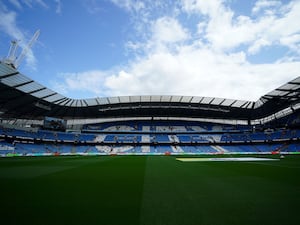 A photo of the Etihad Stadium pitch and stands before Manchester City's Premier League match against Ipswich