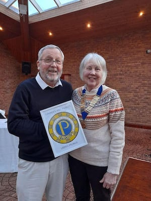 Anne Bumford Chairman with Peter Dunn, Chairman of Cannock Mens Probus Club