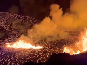 A lava lake erupting at the Kīlauea volcano in Hawaii