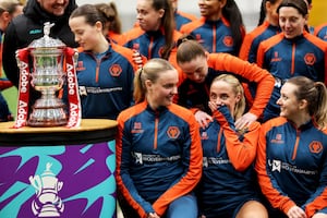 Ania Denham and Beth Roberts of Wolverhampton Wanderers react ahead of a Wolverhampton Wanderers Women's Training Session (Photo by Jack Thomas - WWFC/Wolves via Getty Images)