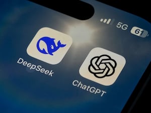 The icons for the smartphone apps DeepSeek and ChatGPT are seen on a smartphone screen