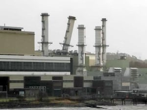 Damage caused to a chimney at a power station near Larne