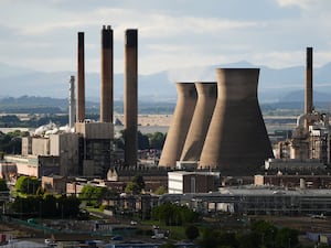 Exterior view of the numerous chimneys at the Grangemouth refinery