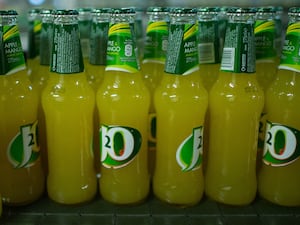 Bottled J20 drinks at a Britvic factory