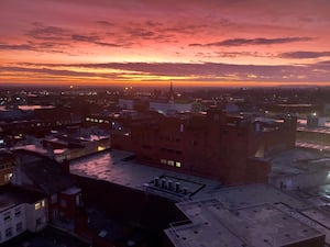 Beautiful skies looking towards Birmingham from the top of Mander House in Wolverhampton early this morning.