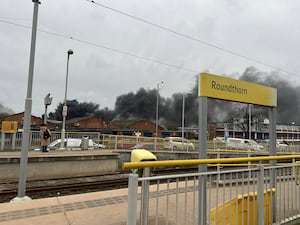 The fire seen from a tram stop nearby