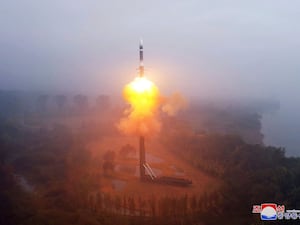 Photo provided by the North Korean government, showing what it says is a test launch of a new intercontinental ballistic missile Hwasong-19