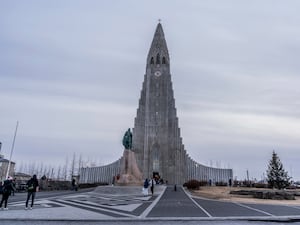 Front view of the main church in Reykjavik