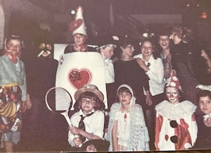 Young Suzi dressed as a clown for the 1980 Lafayette fancy-dress Christmas party