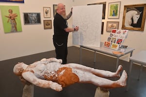 Walsall Art Gallery hosted the 74th annual exhibition for the Walsall Society of Artists. Artist Steve Woodhams of Bloxwich. The body sculpture is by: Sarah Fortes-Mayer.