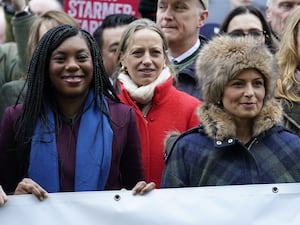 Kemi Badenoch and Dame Priti Patel join Conservative MPs and farmers to protest outside the Houses of Parliament in central London over the changes to inheritance tax (IHT) rules in the recent budget with introduce new taxes on farms worth more than one million pounds