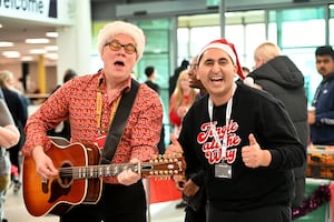 Actor Rupi Lal, joined on guitar by Richard Cooper at Wolverhampton College's Wellington Road campus