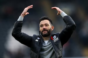  Carlos Corberan celebrates with the Albion fans at full time (Photo by Adam Fradgley/West Bromwich Albion FC via Getty Images)