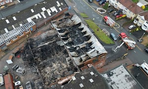 Drone footage shows the extent of the fire at the business premises in Hayes Lane, Lye