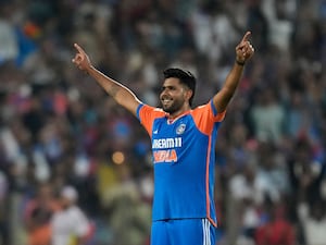 Harshit Rana celebrates a wicket