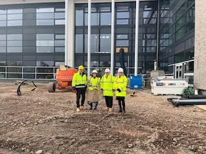 Pictured outside the Stoke-on-Trent and Staffordshire IoT: Carl Riding, Vice Principal NSCG; Leigh Ingham MP; Craig Hodgson, Principal & Chief Executive NSCG, Georgina Barnard, Vice Principal - IoT