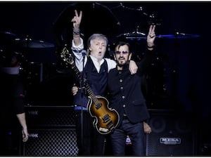 Sir Paul McCartney welcomed his former Beatles bandmate Sir Ringo Starr to the stage