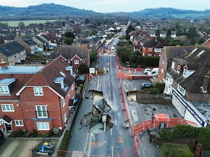 The scene in Godstone after a sinkhole appeared