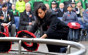 Dudley Labour MP, Sonia Kumar, places a wreath at the remembrance service in Dudley town centre