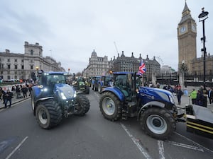 Tractors on roads outside the Houses of Parliament