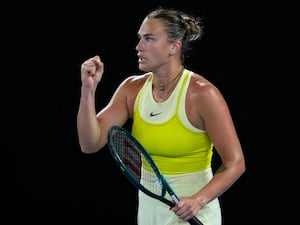 Aryna Sabalenka clenches her fist