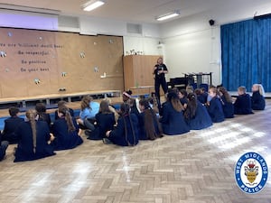 PC Zena Hands delivers knife crime project to pupils at Busill Jones Primary School in Bloxwich