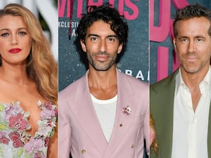 A composite photo of Blake Lively, Justin Baldoni and Ryan Reynolds