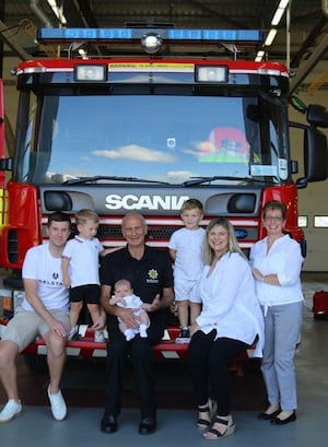 Kelvin Chell and his family on his last day with Staffordshire Fire Service