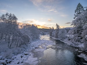 the partially frozen River Dee near Balmoral