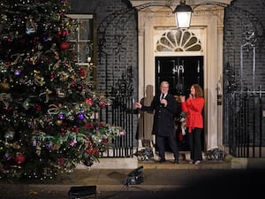 Prime Minister Sir Keir Starmer and his wife Lady Victoria Starmer switch on the Downing Street Christmas lights in London