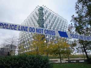 Police tape cordoning off the US embassy in London