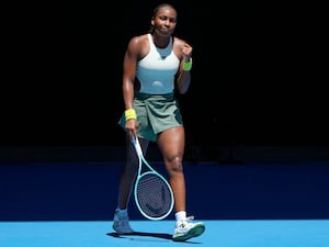 Coco Gauff clenches her fist in celebration