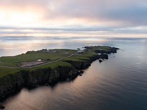 View of a spaceport on an island