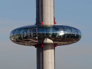 An aerial photograph of British Airways i360 in Brighton, Sussex